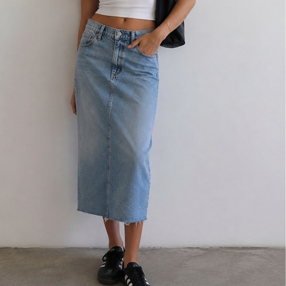 Universal‎ Thread Country Modest Western Coastal Cowgirl Denim Maxi Skirt Size 6
